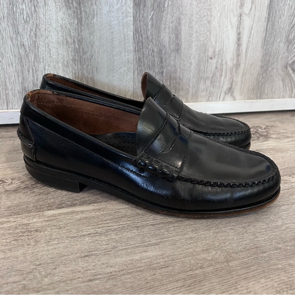LL Bean Leather Penny Loafers Mens 8 Black Cordovan Slip On Shoes Classic Preppy - Picture 1 of 15